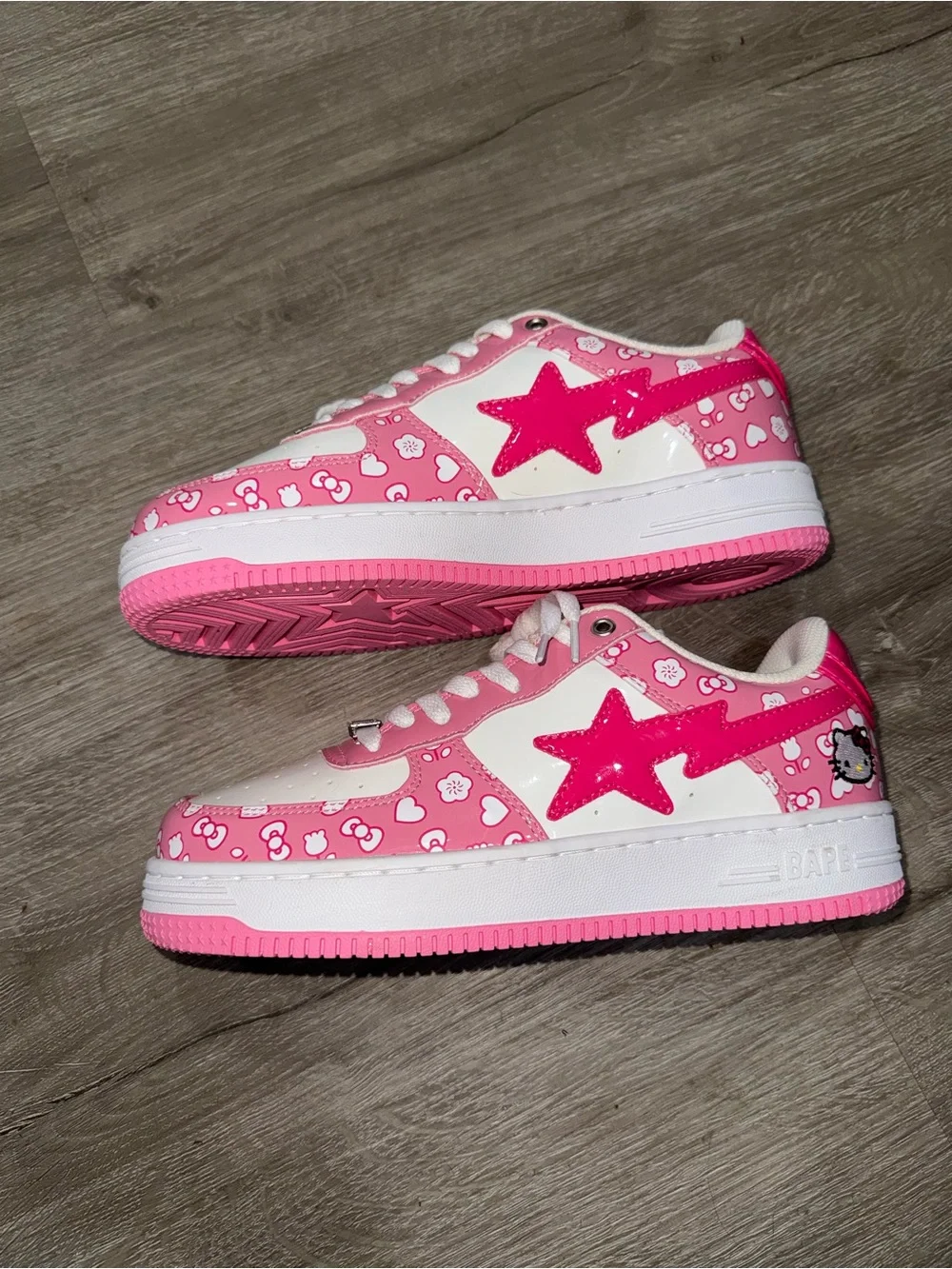 New Bape Sta KRA custom Hello Kitty Kids /adults Pink & White Print Sneakers